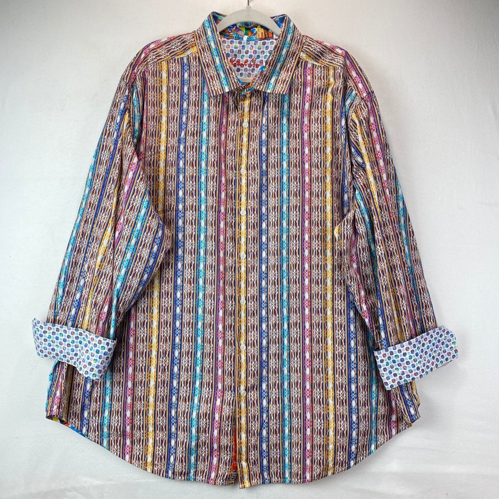 Robert Graham Striped Geometric Button Down Mens 3XL Multi Color Long Sleeve